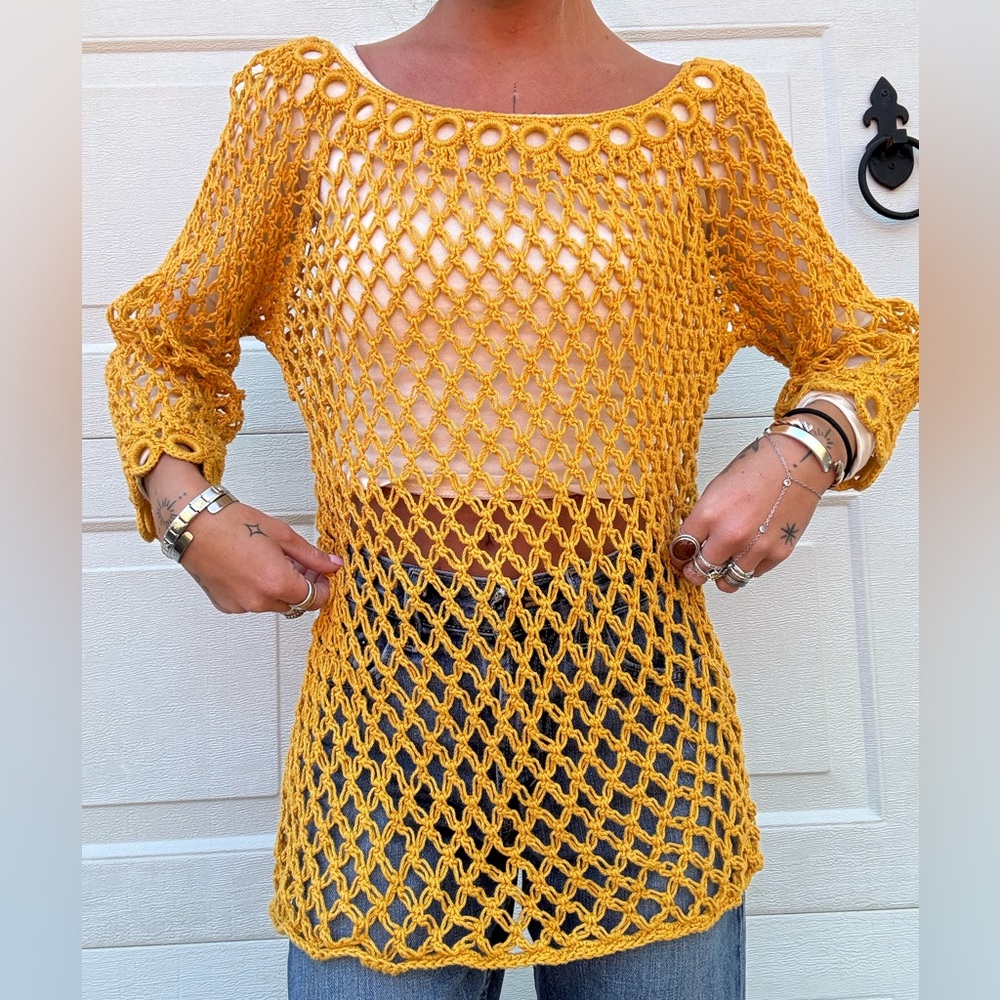Vintage Yellow Crochet Blouse Sz XS/Small